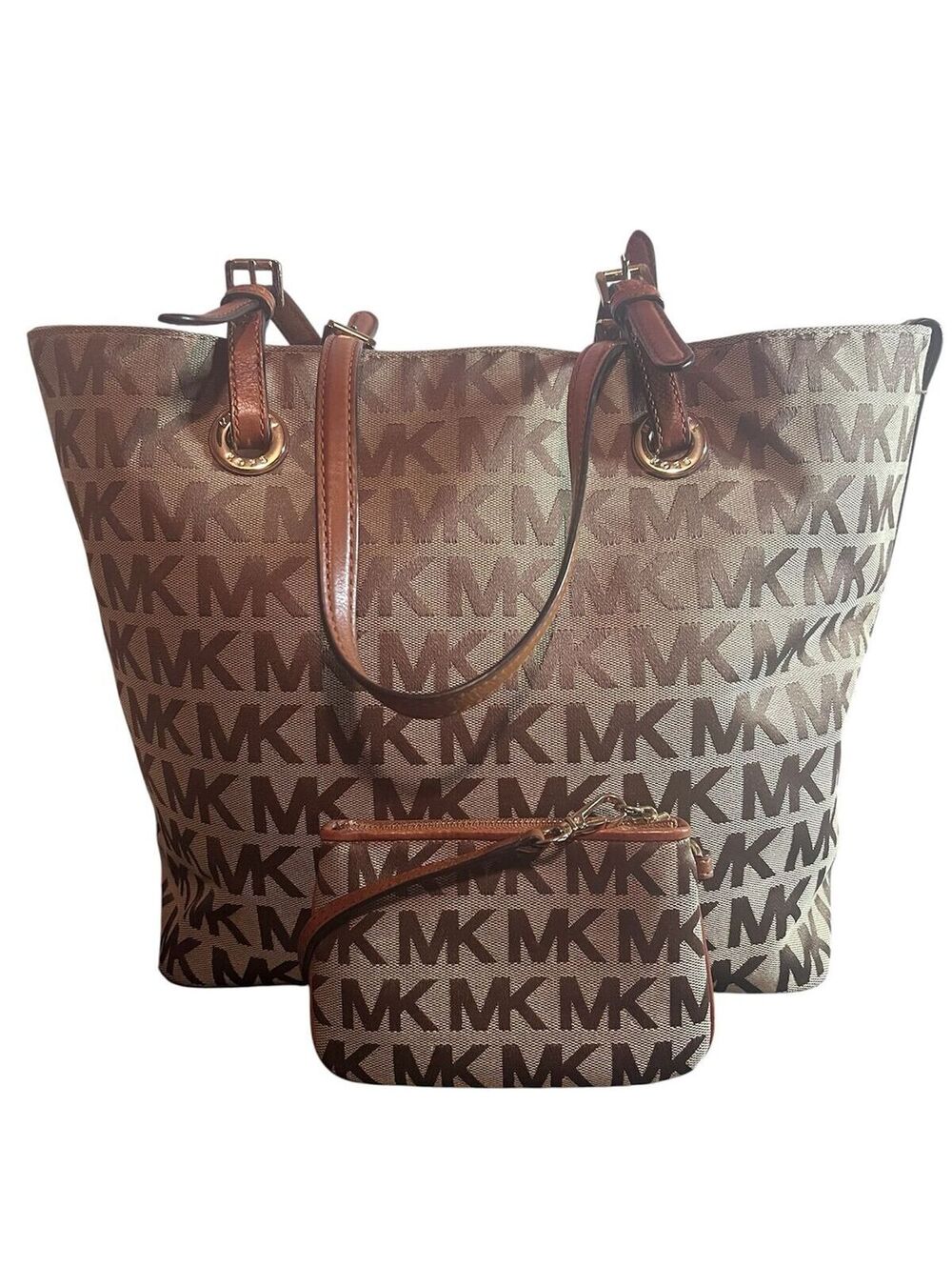 MK85. Michael Kors Jet Set Signature Jacquard Tote with matching wristlet